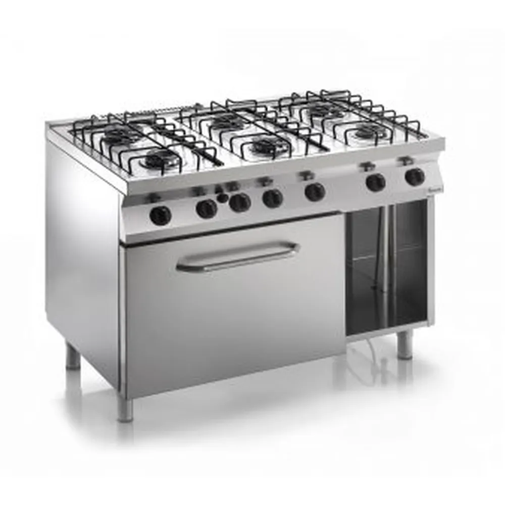 S7FUG6LN-aragaz-profesional-masina-gatit-casta-inox-gaz-gratar-otel-aprindere-electrica-6-arzatoare-putere-gaz-31kw-cuptor-spatiu-depozitare-pecef-profesionale